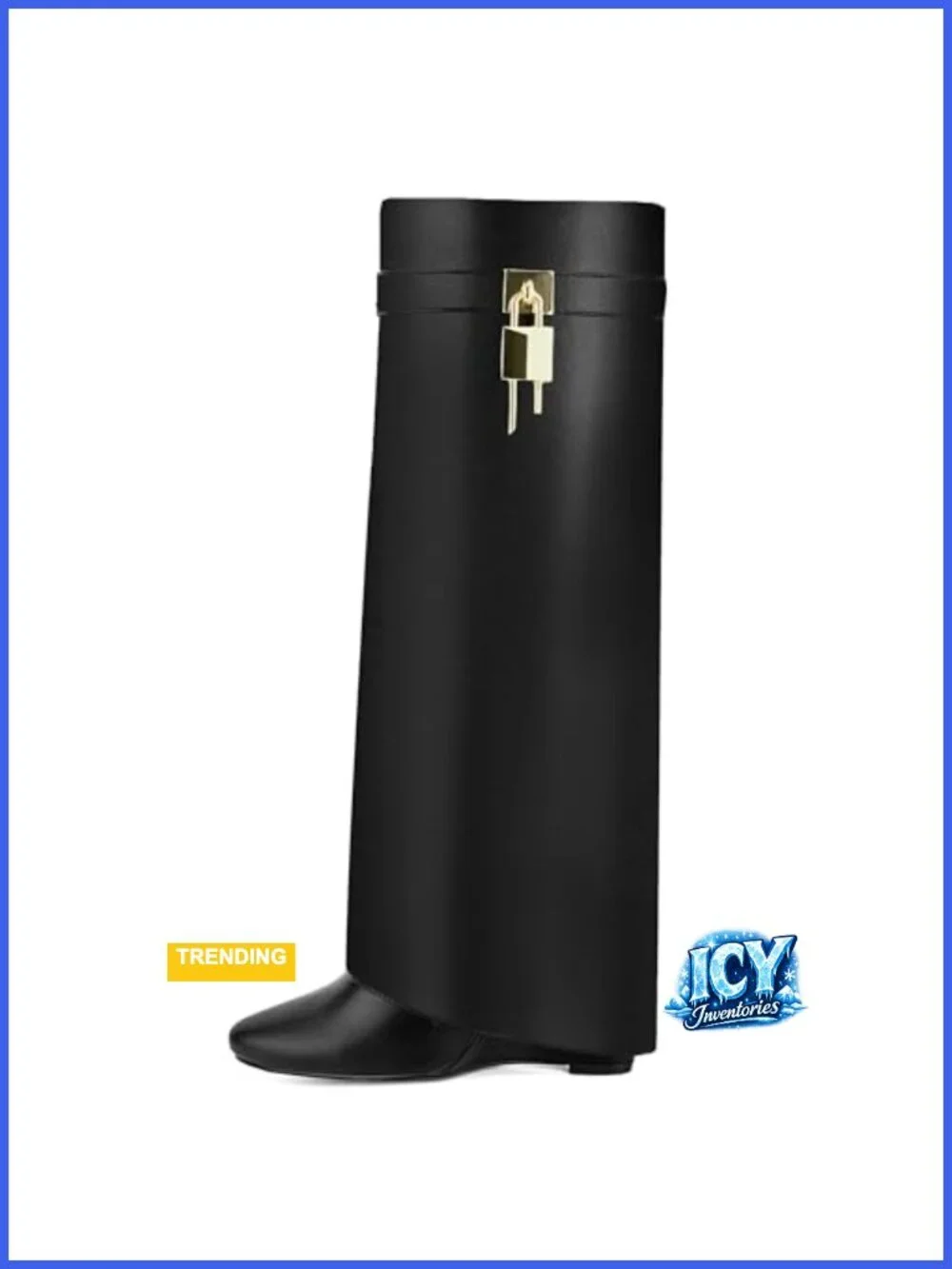 Fold Over Knee High Boots Women Pointy Toe Pull-on Wedge Heel Side Zipper PU